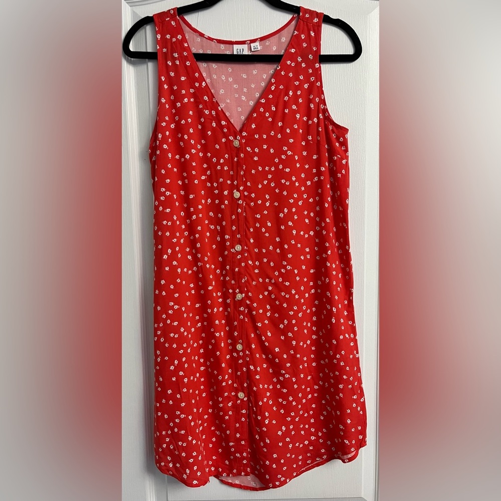 Gap Red Floral Sleeveless Button-Up Shift Dress XS